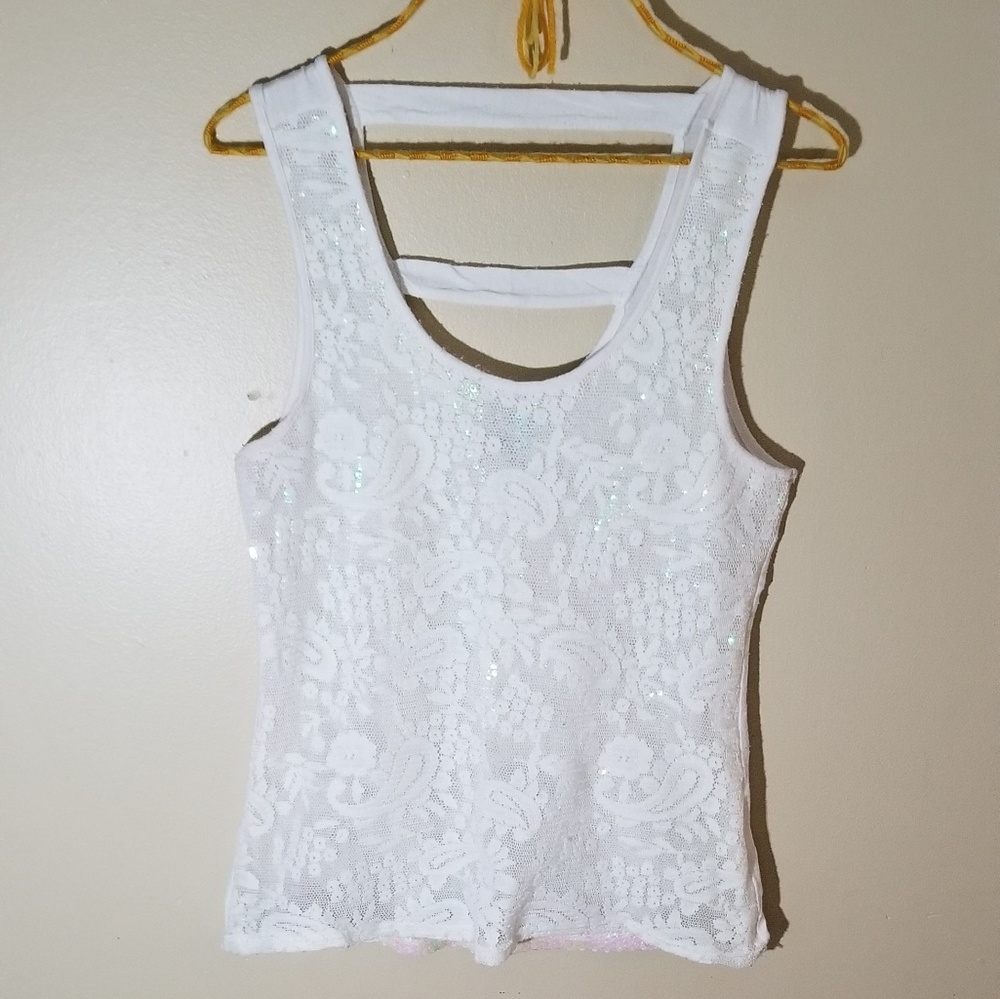 White sequin underlay tank